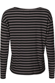 Natalia Ls Boxy Blouse | Black Dark Grey Stripe | Bluse fra Liberté