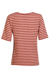 Ulla Ss Vneck Stripe Tshirt | Rose Dark Rose Stripe | T-Shirt fra Liberté