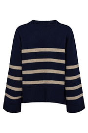 MajaCC O-Button Stripe Knit | Navy | Strik fra Co'Couture