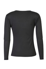 Isa Ls Lace Sleeve Blouse | Black Wavy Lines | Mesh bluse fra Liberté