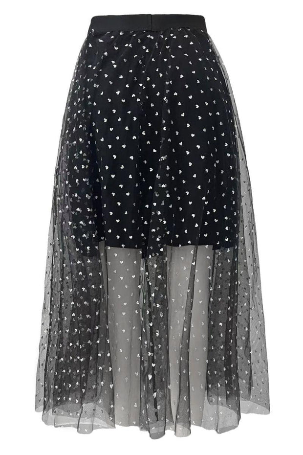 Tulle Heart Skirt | Black Small Silver Hearts | Nederdel fra Liberté