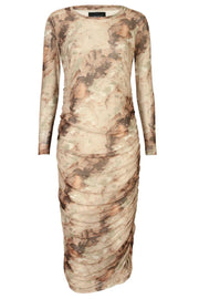 Mesh Ls Long Dress l Brown Gold Marble l Kjole fra Liberté