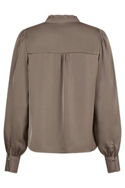 Massima Drapy Satin Blouse | Dark Taupe | Bluse fra Neo Noir