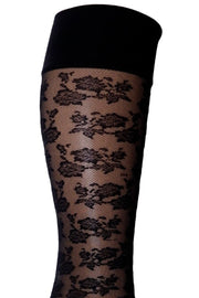 Flower Lace Knee High Sock | Black | Strømper fra Black Colour