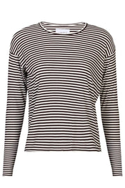 Liberté, Natalia Ls Boxy Blouse - D. Brown Creme Small Stripe