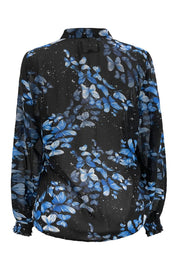 Mag Ls Vneck Shirt | Black Blue Butterfly | Skjorte fra Liberté