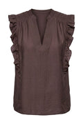 Heracc Frill Ss V-Top | Dark Brown | Skjorte fra Co'Couture