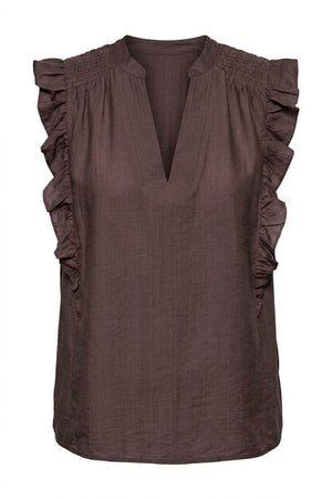 Heracc Frill Ss V-Top | Dark Brown | Skjorte fra Co'Couture