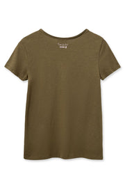 Tulli V-SS Basic Tee | Burnt Olive | T-shirt fra Mos Mosh