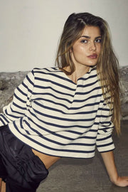 Classic Stripe Crop Sweat 37016 | Off white | Sweatshirt fra Co'couture