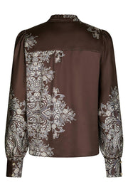 Massima Paisley Border Blouse | Dark Brown | Bluse fra Neo Noir