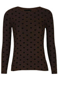 Mesh Ls Tshirt | Dunkelbraun Schwarz Flock Herz | Bluse von Liberté