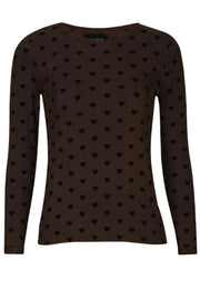 Mesh Ls Tshirt | Dark Brown Black Flock Heart | Bluse fra Liberté