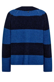 Taci Stripe LS V-Neck Knit | Maritime Blue | Strik fra Mos Mosh