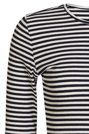 Natalia Ls Round Neck Blouse | Navy Creme Gold Stripe | Bluse fra Liberté