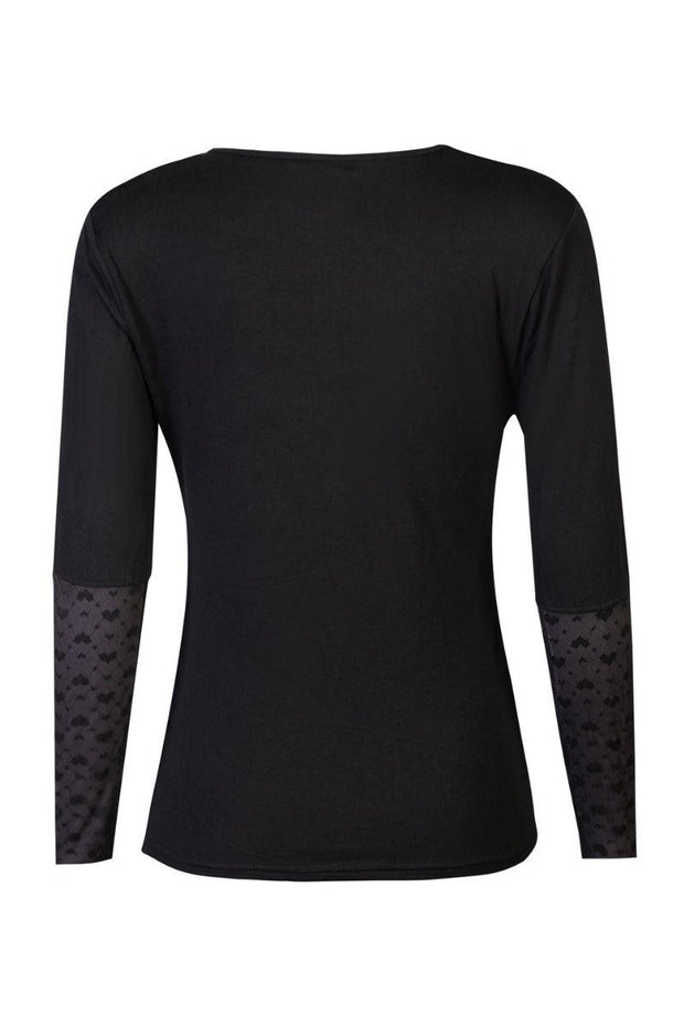 Isa Ls Lace Sleeve Blouse | Black Small Big Hearts | Mesh bluse fra Liberté