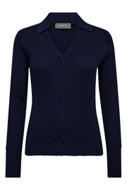 Relena Rib Polo Knit | Maritime Blue | Strik fra Mos Mosh