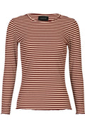Natalia Ls Round Neck  Blouse | Bordeaux Creme Gold Stripe