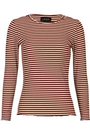 Natalia Ls Round Neck  Blouse | Bordeaux Creme Gold Stripe | Bluse fra Liberté