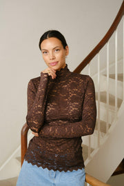 Liza Laceflower Blouse | Chocolate Brown | Bluse fra Neo Noir