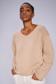 Bine LS V-neck Knit  | Sesame | Strik fra Mos Mosh