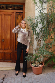 Polo Ls Bow Shirt | Brown Creme Bow Stripe | Bluse fra Liberté