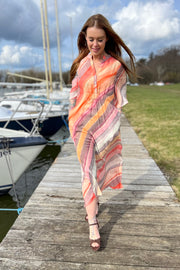 Hali long dress 52531 | Multi Diagonal Stripes Print | Kjole fra Gustav