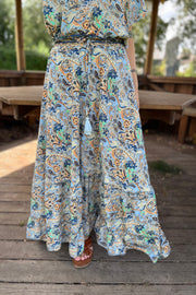 Luna Maxi Frill Skirt | Botanical Blue | Nederdel fra Black Colour