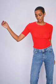 Bouch Rib SS Knit  | Chinese Red | Strik fra Mos Mosh