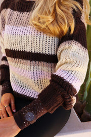 Frodine Stripe Pullover | Choco Rose Ivory Stripe | Strik fra Liberté