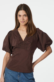 Irina Poplin Blouse | Dark Brown | Bluse fra Neo Noir