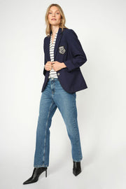 Milena SS Stripe Polo Tee | Maritime Blue | T-shirt fra Mos Mosh