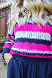 Frodine Stripe Pullover | Navy Pink Creme Stripe | Strik fra Liberté