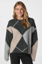 Inga Check Fluff Knit Blouse | Antracit | Strik fra Neo Noir