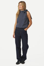 Veda Double Stripe Top | Navy | Bluse fra Neo Noir