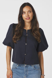 Aisa Dull Satin Blouse | Navy | Bluse fra Neo Noir