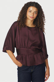 Annegret Heavy Sateen Blouse | Burgundy | Bluse fra Neo Noir