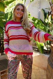 Frodine Stripe Pullover | Pink Red Rose Stripe | Strik fra Liberté