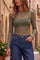 Faye Long-Sleeved Polka-Dot Flocked Mesh Blouse | Kaki