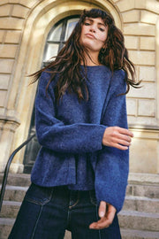 Thora O-Neck Frill Knit | Ensign Blue | Strik fra Mos Mosh