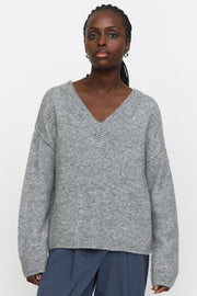 SRAllison V-Neck Knit | Medium Grey Melange | Strik fra Soft Rebels