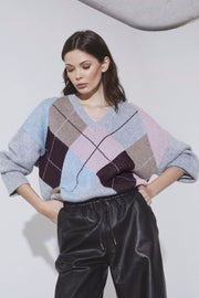Maja Check V-Knit 32218 | Mid Grey | Strik fra Co'couture