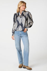 Rosslyn Paisley Drop Blouse | Navy | Bluse fra Neo Noir