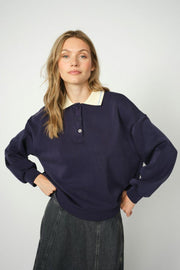 Vada Polo Sweatshirt | Maritime Blue | Bluse fra Mos Mosh