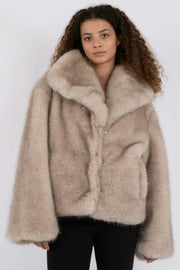 Stephanie Faux Fur Jacket | Beige | Jakke fra Neo Noir