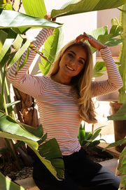 Natalia Ls Round Neck  Blouse | Rose Creme Gold Stripe | Bluse fra Liberté