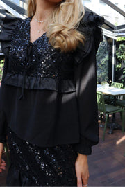 Nor Ls Frill Blouse | Black Sequins | Bluse fra Liberté
