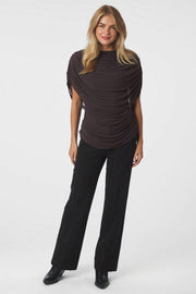 Cottuna Drapy Mesh Top | Brown | Bluse fra Neo Noir