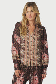 Massima Botanical Border Blouse | Black | Bluse fra Neo Noir