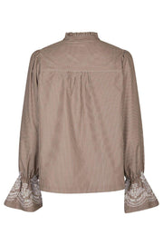 Amara Striped Emb Blouse | Kamel | Bluse von Neo Noir